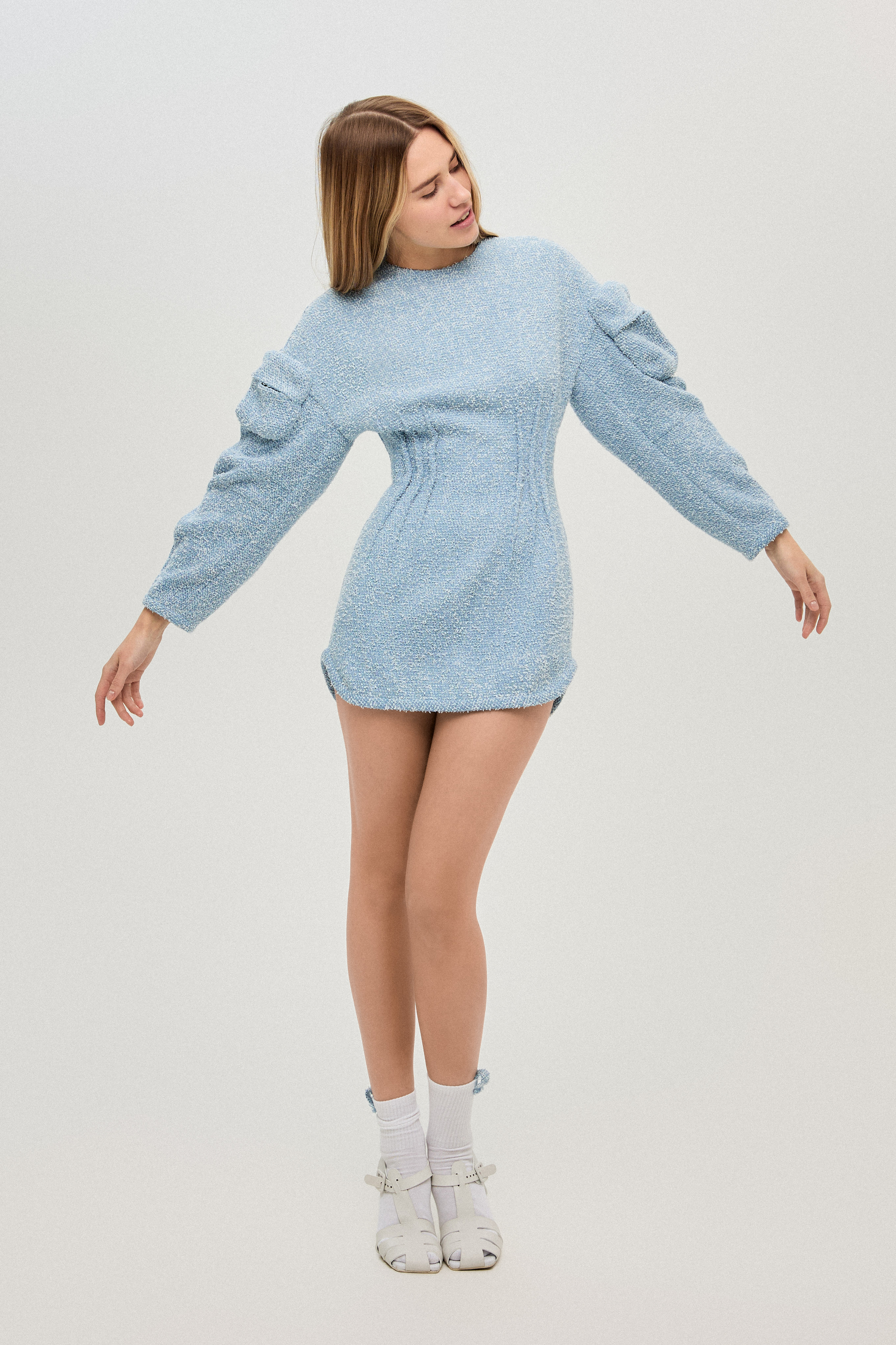 COTTON CHENILLE LONG-SLEEVE DRESS